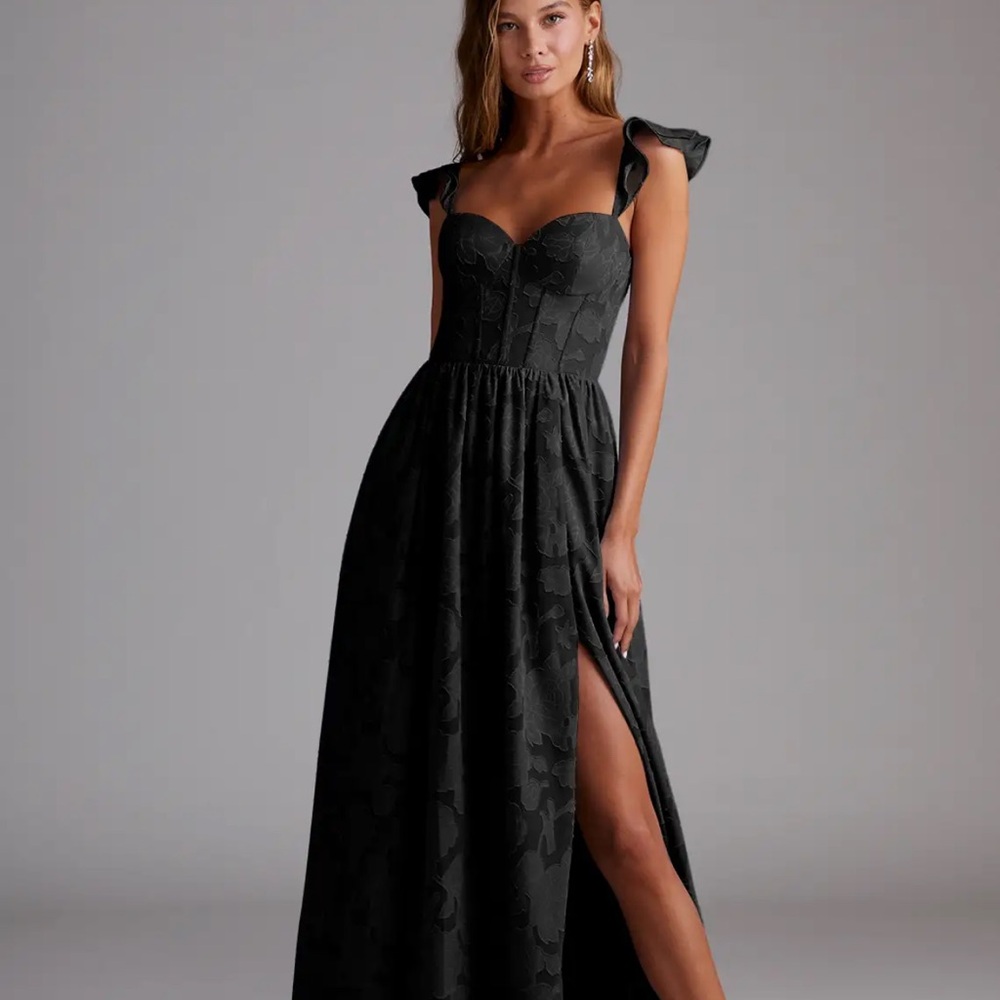 Azazie Black Floral Wedding Dress